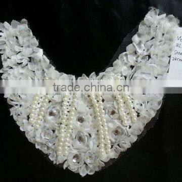 BL0129 Dress neck design,white pearl rhinestone fabric collar neck designs kurtis