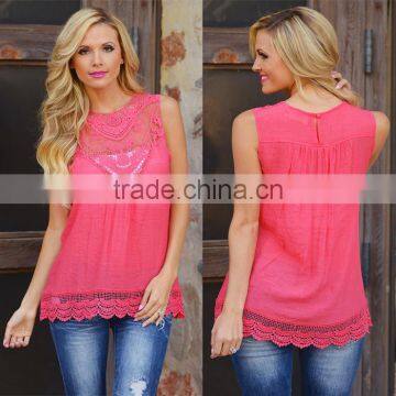 Lace Crochet Neck Latest Design Ladies Tops Image 2016