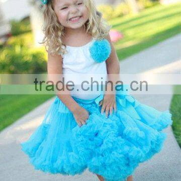 Girls Full and Fluffy Pettiskirt +Top Set Baby White Vest With Blue Birthday Fluufy Petti Skirts Set for Girls