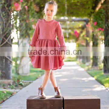 Cotton Linen Fabric Childrens Dresses Ruffles Cuff Kid Clothing Fall Linen Dress