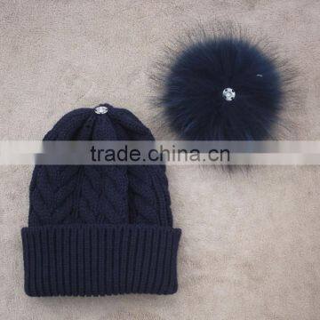 Myfur Knitted Real Fur Pom Pom Attached Crochet Fancy Baby Beanie Hats