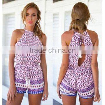 Clothing Factory Summer Women Chiffon Floral Print Plunge Beach Jumpsuit photo-3