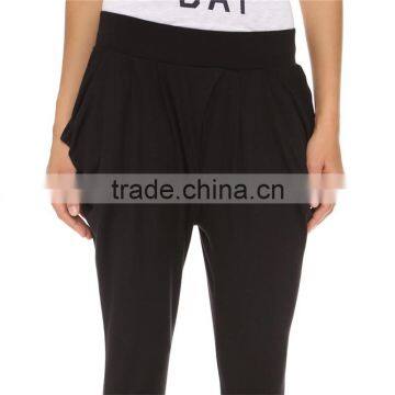 OEM Soft Lounge Ribbed Waist Tapered Leg Imperial Harem Pants Black photo-2