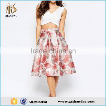 2016 guangzhou shandao summer new design fashion midi floral printing skirt for women