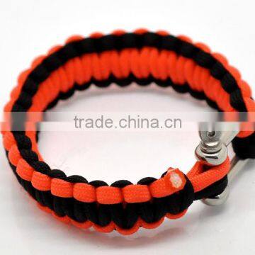 Orange Red Nylon 550 Cord Stainless Steel Shackle Survival Bracelet