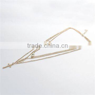 New Fashion Multilayer Layered Necklace Gold Plated With Feather Cross Eye Star Pendants 44.5cm Long photo-3