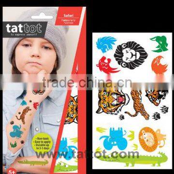 Colorful kid Temporary Safari Tattoo water transfer printing sticker