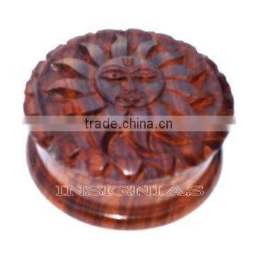 Hand made carved shisham wood tobacco grinder