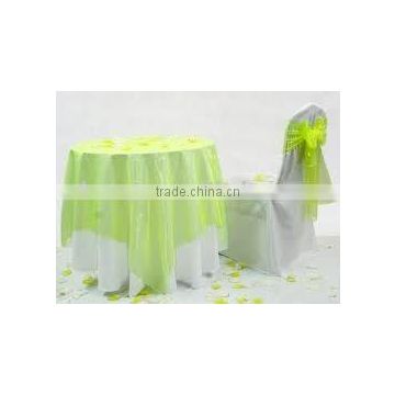 Organza overlay and banquet chair cover with organza sash