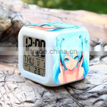 (Hot Gift ) Hatsune Miku Desk Clock,Outdoor Clock ,LED digital Alarm clock with thermometer function ,Calendar clock