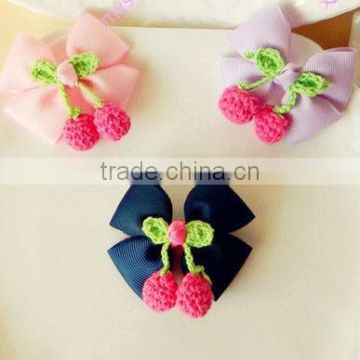 Cherry pink tulle hair bow polyester flower felt on metal alligator hair clips, barrette accessory