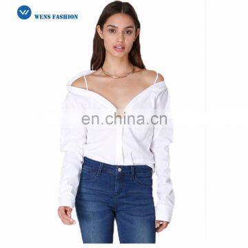 Ladies Sexy Blouse White Long Sleeves Blouse2017