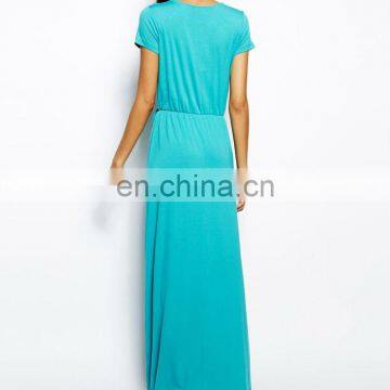CHEFON Wrap Front Blue Maxi Dress photo-3