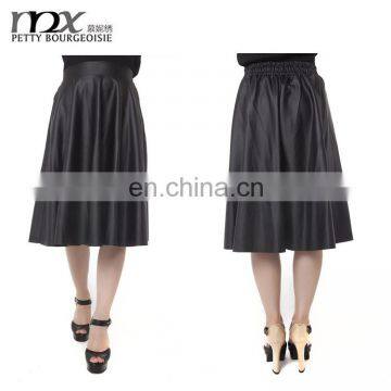 Retro high waist leather pleated skirts for ladies dress