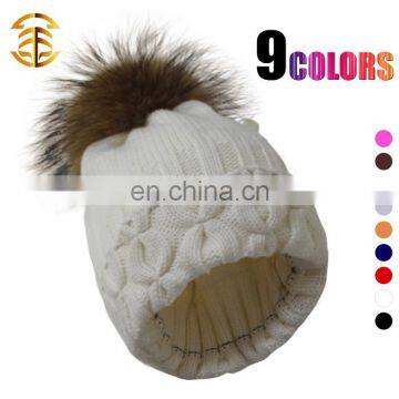 Factory Wholesale Price Fur Ball Wool Women Crochet CC Beanie Hat