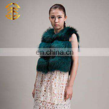 Factory Wholesale Customized Green Lady Real Women Raccoon Fur Vest photo-2