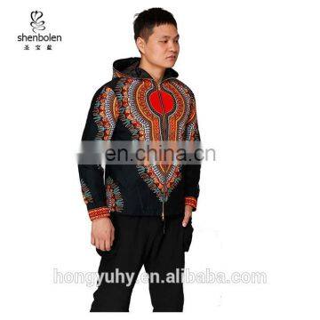 Customize African men clothing dashiki print wax fabric long sleeve men hoodie top