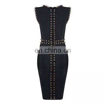 2017 Fashion Black Sleeveless O Neck Vent Heavy Beading Beauty Party Dresses photo-2