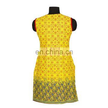 printed yellow kurti regular wear type design