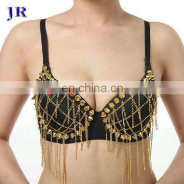 Gold Belly dance bra with rivet and metal tassel YD-046#