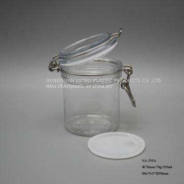 250ml Round PET Plastic Beauty Cosmetic Empty Jar and Transparent Container With Metal Clip for 250g Face Care Cream photo-2