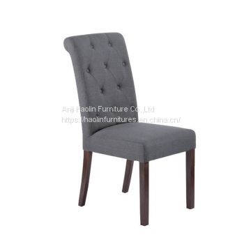 Grey Kitchen Dining Chair with Button Fabric Upholsteryed chairs Wood Black Legs for Restaurant Side Table Assembled