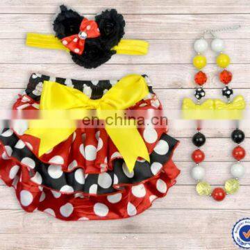 Newborn Baby Ruffle Chiffon Diaper Cover Cute Red White Polka Dot Bloomer With Headband and Necklace Wholesale