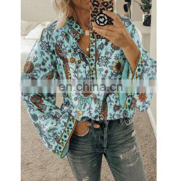 Wholesale 2020 Spring Summer Women Fully Print Long Sleeve Elegant Shirt Blouses and Tops Lady photo-3