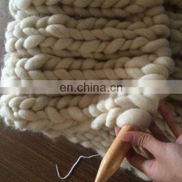 Large Chunky Knit Merino Wool Hand Knit Throw Blanket photo-2