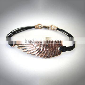 Pure handmade braid wax cord bracelet brass Angel Wings metal charm bracelet