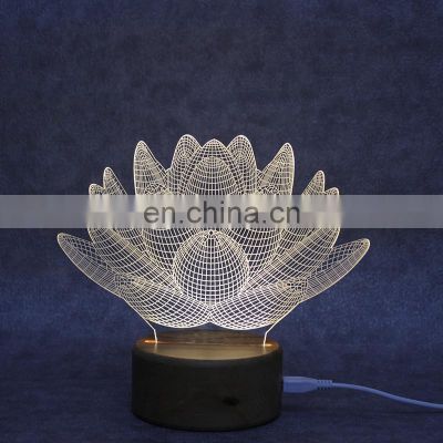 Wholesale 3D led lamp base, wood table lamp illusion acrylic sensor night light