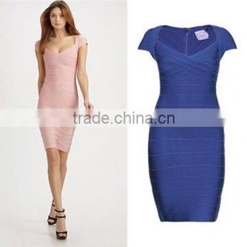 Hot Selling Blue Pink Bandage Dress 2015 New Sey Trendy V Neck Dress Women Bandage Elegant Short Sleeve Evening Party Dress Band