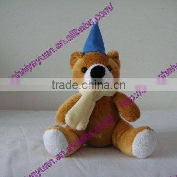 13cm stuffed plush toy sitting bear with hat and scarf