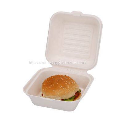 6 inch bagasse burger boxes Microwave and freezer safe bagasse clamshell burger boxes