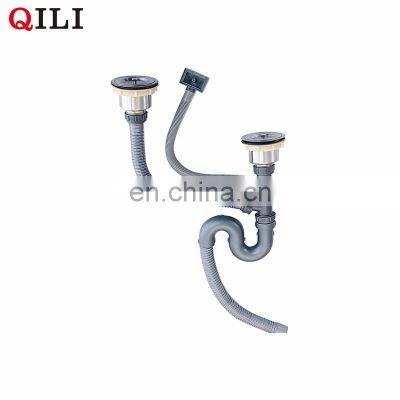 double head stainless steel kitchen sink siphon