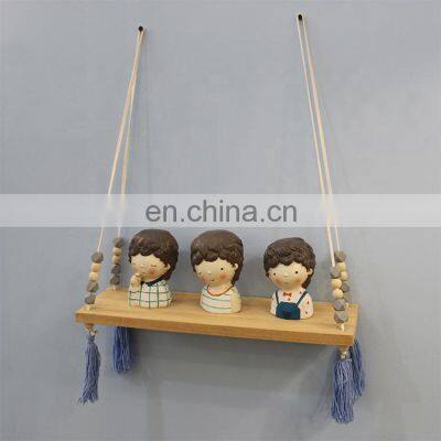 hot sale cute kids wood rope floating decorative wall shelf for bedroom toy shelf for kids