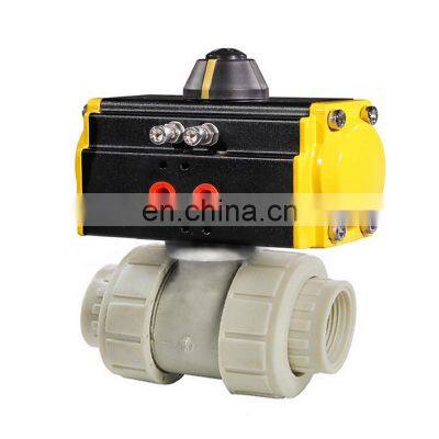 PPH Pneumatic Ball Valve Double Union Spring Returned Plastic Air Actuated Ball Valve pneumatic valve