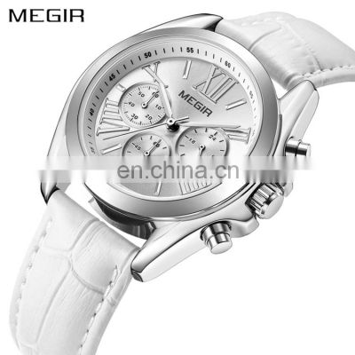 MEGIR 2114 High End Women Wrist Watches Genuine Leather Strap Woman Novel Elegant Romantic Quartz Watch 2020 Stainless Steel 30M