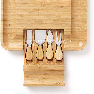 Wholesale Bamboo Wood Cheese Boards and Knife Set Bamboo Serving Platter Cheese Cutting Board Set photo-5