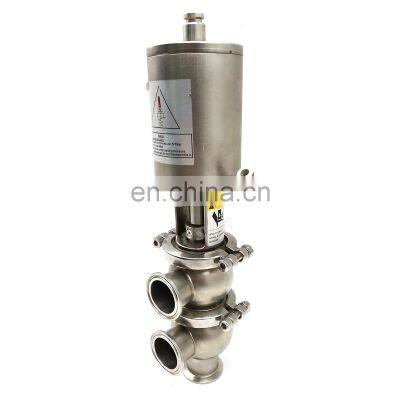 Sanitary stainless steel 3 way pneumatic stop reversing valve divert seat valve