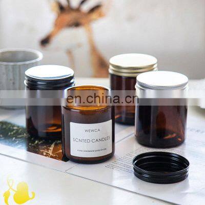 Custom wholesale unique luxury aluminum gold black silver lid candle making clear amber empty glass candle jar with lid