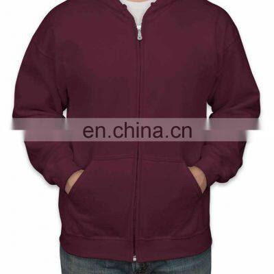 Wholesale custom fleece cotton basic plain dyed full zipper up hoodie jacket men's fleece jumper with hood