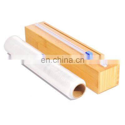 Kitchen Storage Wood Bamboo 3 Cling Plastic Wrap Dispenser Single Roll 2 In 1 Bamboo Aluminum Foil Dispenser