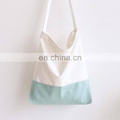 Wholesale OEM High Quality Natural Women Zipper Contrast Color Canvas Shopping Bag Custom Blank Canvas Tote Bag photo-3
