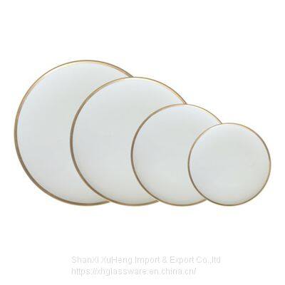 Hot Selling Kitchen Porcelain Serving Dishes Classic Round Elegant Gold Rim White Ceramic Dinnerware Steak Dinner Salad Plates photo-2