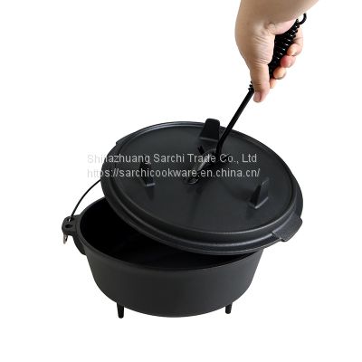 camping cast iron dutch oven with three legs lid