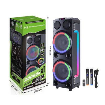 HANSUO HS-TD1020 Pro TWS Bt 100W Wireless Hot Sale Portable Party Home Karaoke Trolley OEM/ODM Speakers with Mic