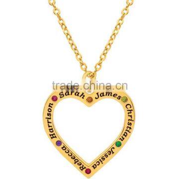 Family Name Necklace, New Design Stainless Steel Gold Plated Signature Personalised Open Heart 6 Names Pendant