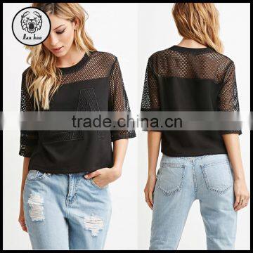Autumn 2015 Transparent Womens Black Net Mesh Tops