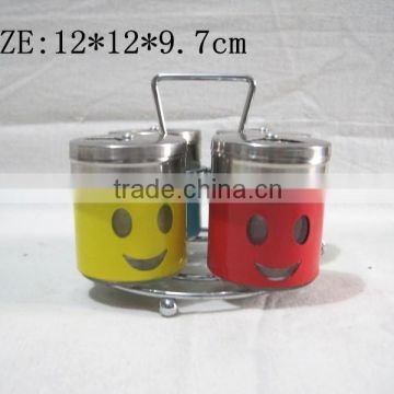 Smiling face glass condiment bottles